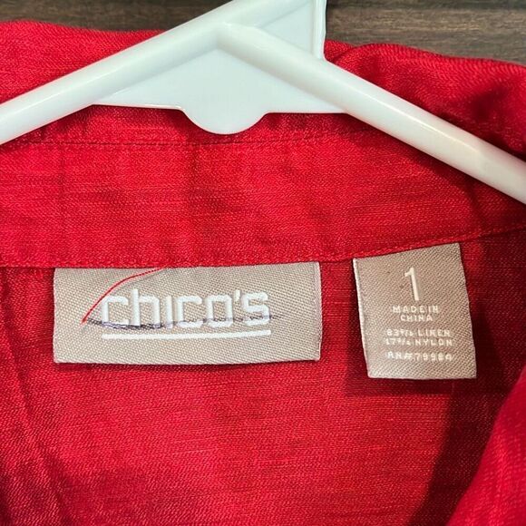 Chicos Linen Blend Red/Orange Button Front Blazer Jacket Top Medium - Picture 3 of 6